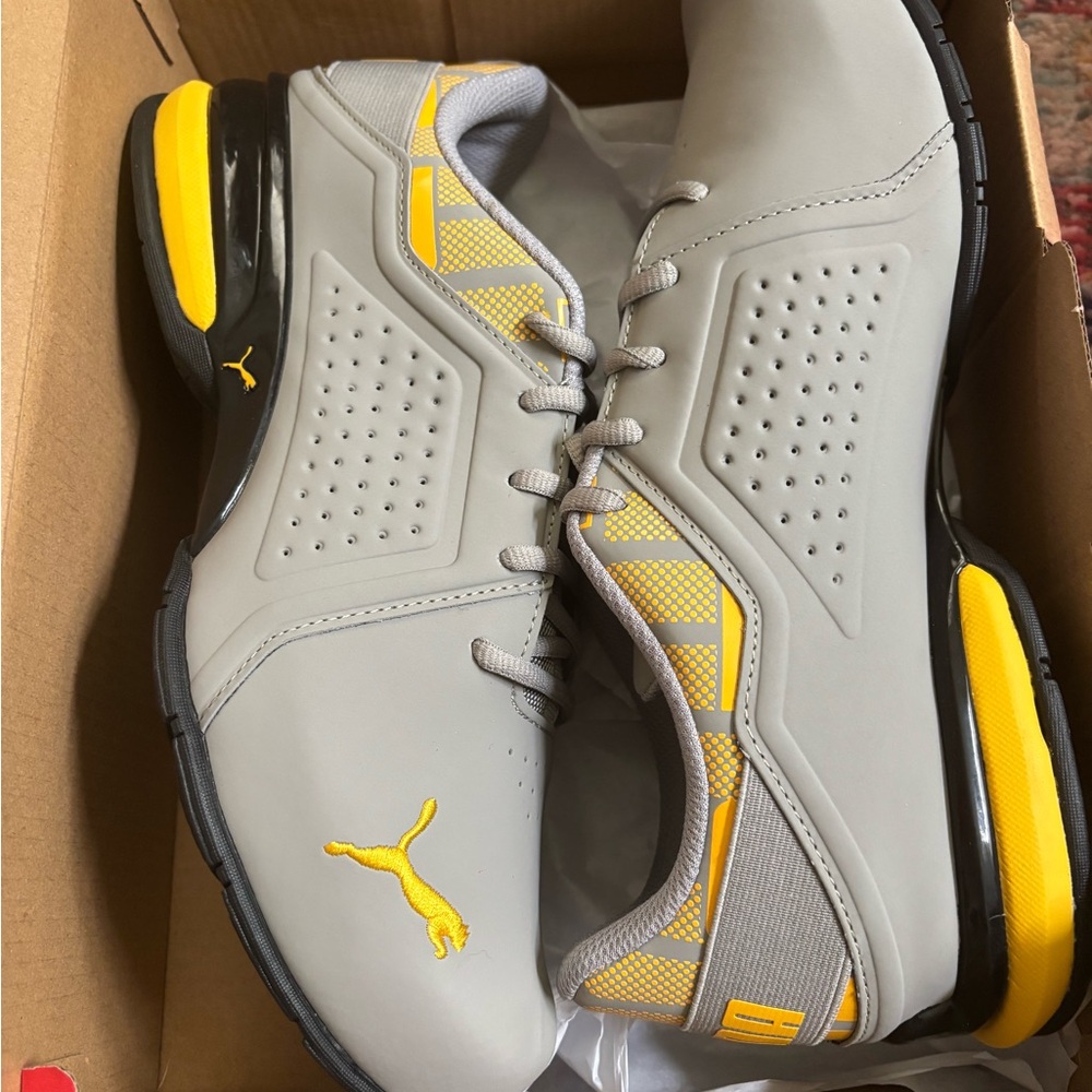 Puma Gray and Yellow Viz Runner Repeat Athletic Running Shoes